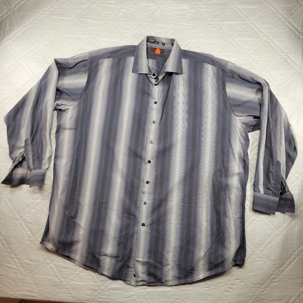 Nyne gray stripped 100% cotton long sleeve dress shirt size 4XLT